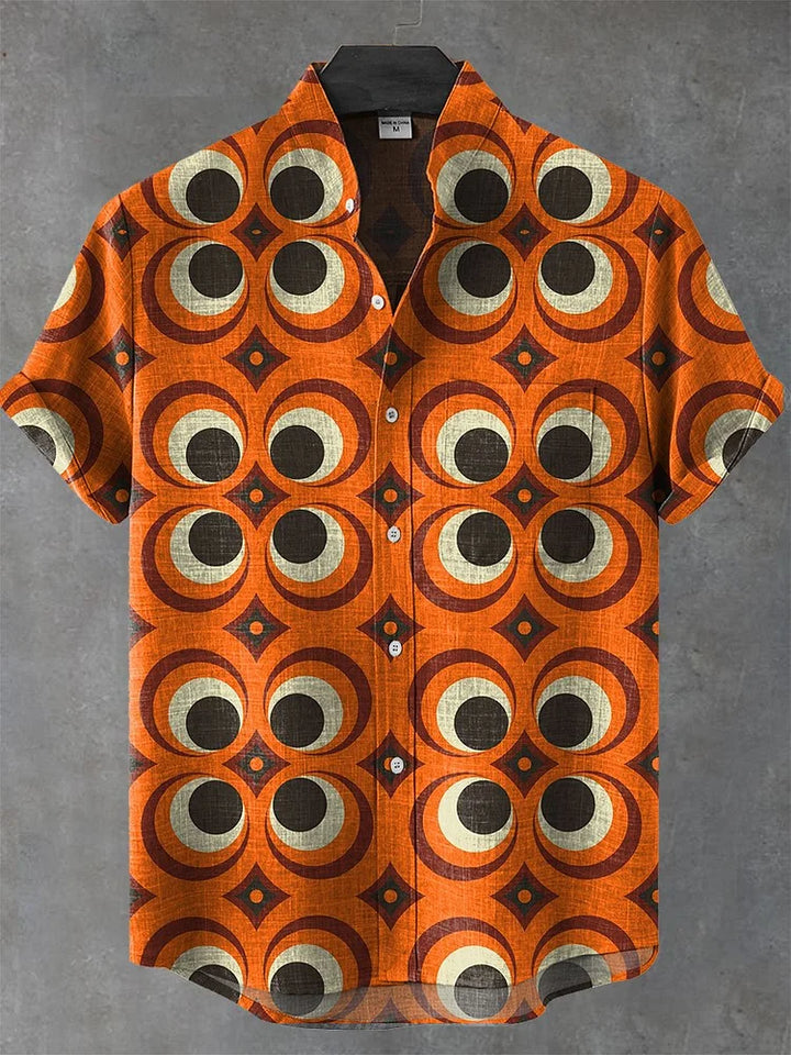 LIMA Vintage Orange Ethnic Tribal Pattern Art Print Casual Shirt