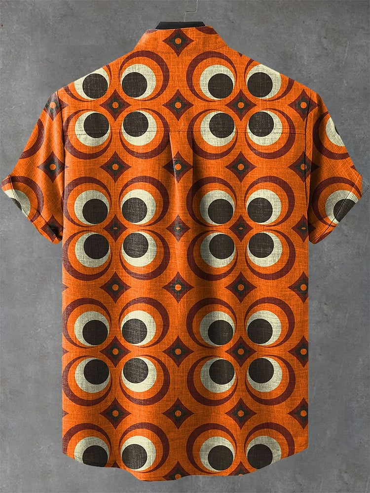 LIMA Vintage Orange Ethnic Tribal Pattern Art Print Casual Shirt