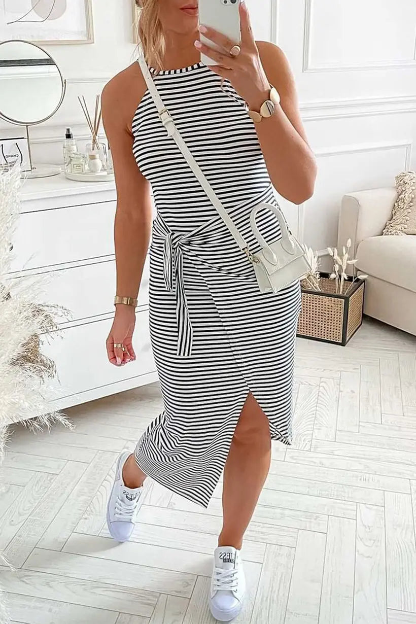 Kim Striped Halter Neck T-Shirt Dress