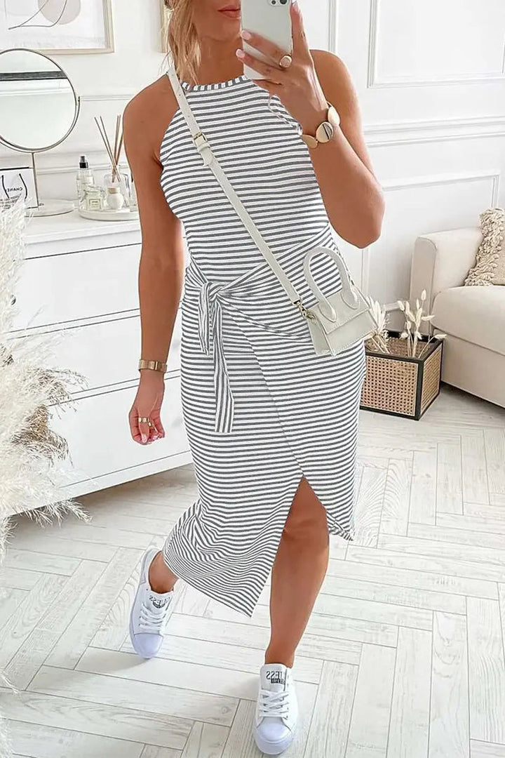 Kim Striped Halter Neck T-Shirt Dress