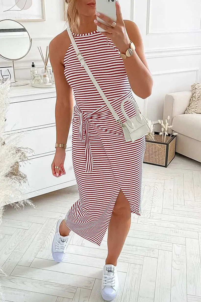 Kim Striped Halter Neck T-Shirt Dress